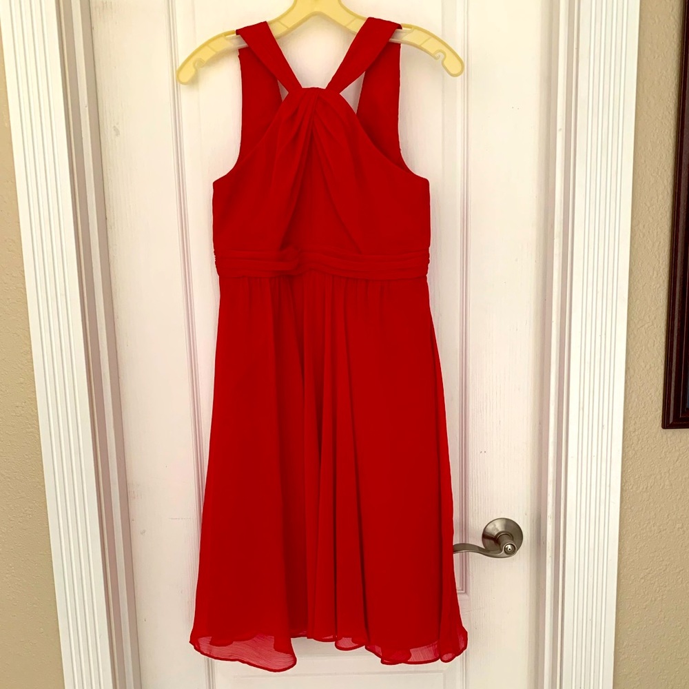 Halter red dress knee length